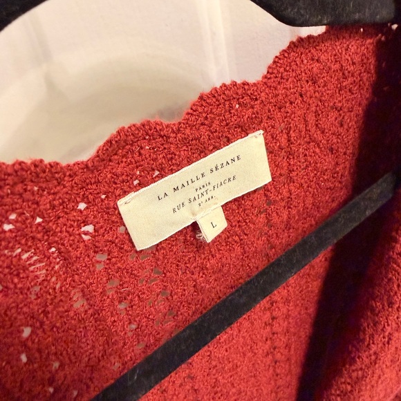 Sézane Noelie Cardigan in Brick Red Textured Long Sleeve - Picture 5 of 8